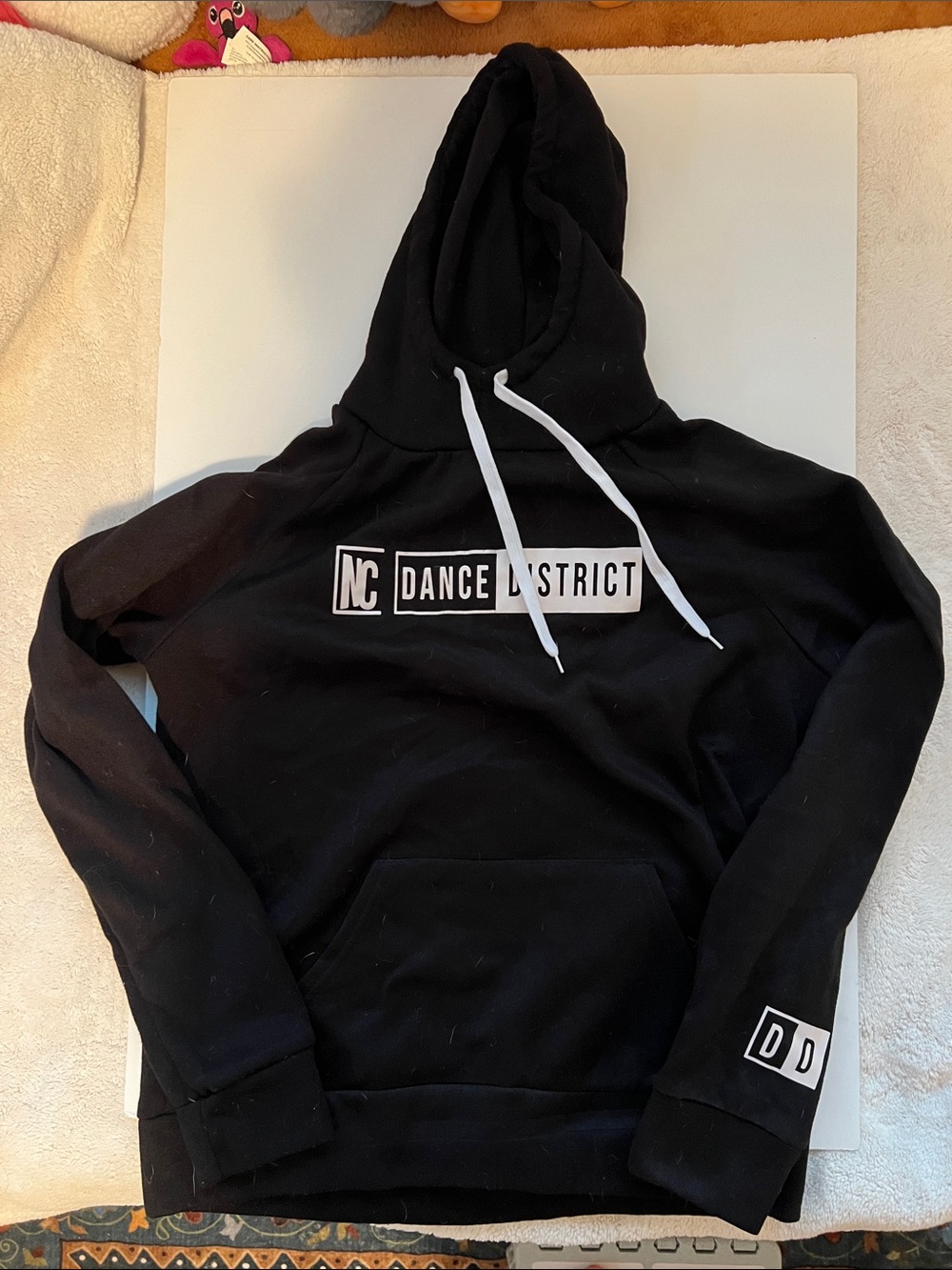 NC Dance District Black Hoodie with White Logo and drawstring